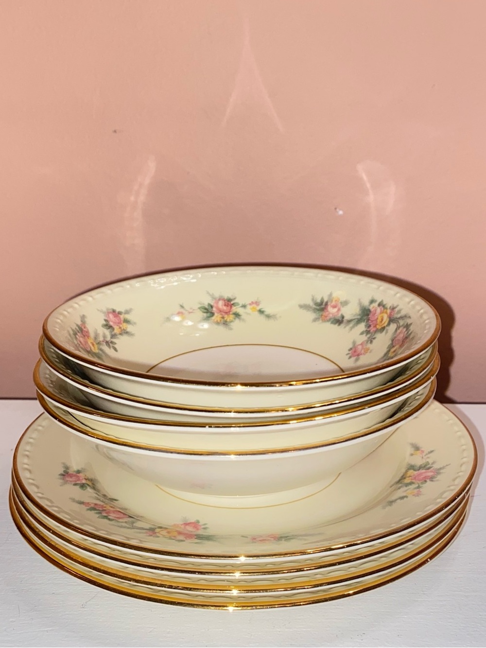 HOMER LAUGHLIN GEORGIAN “Countess” Dessert Bowls & Saucers (4 ea) Eggshell D49N5